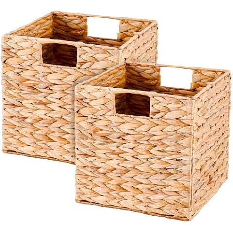 LGENHOOM Wicker Storage Baskets 9x9in Foldable Handwoven Water Hyacinth Storage Baskets for Organizing Rustic Square Wicker Storage Baskets for Shelves Pantry Baskets 2Pack Cover
