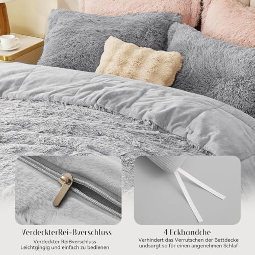 Sacebeleu Kissenbezug 40x80cm 2er Set Plüsch Biber Flanell Flauschig Zierkissenbezug Kissenhülle Doppelpack Grau Hellgrau Winter… – Ansicht 3
