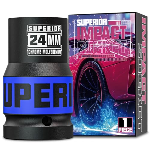 Image of 1 inch Drive Impact Socket, 24 mm Deep Socket, Metric Axle Nut Socket, 6 Point, CR-MO, Automotive, Truck Maintenance, Heavy Equipment Repair