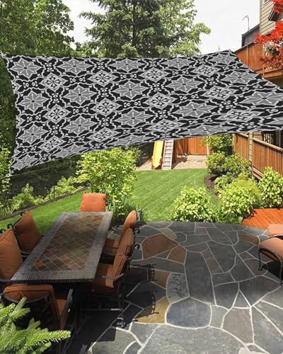 Black Geometric Sun Sail Shades Rectangle Canopy,Sunlight Block Heavy Duty Curved Backyard Shade Cover,Waterproof Sun Shades for Patios Garden Outdoor,8'x10' Vintage Morocco Lattice Boho Flower
