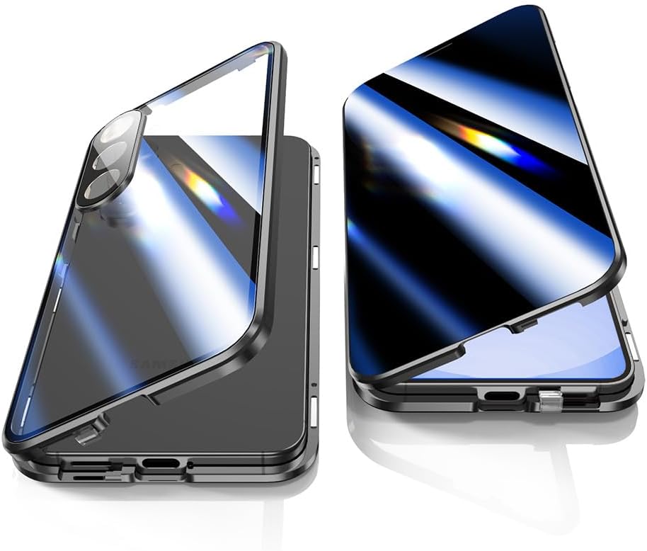 Jonwelsy Anti Peeping Case for Samsung Galaxy S25, 360 Degree Front and Back Privacy Tempered Glass Cover, Anti SPY Screen, Anti Peep Magnetic Adsorption Metal Bumper with Lens Protector (Black)
