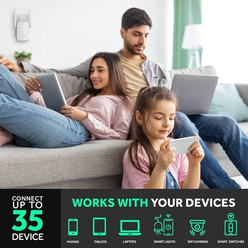 Image of WiFi Extender Signal Booster for Whole Home, Long Range up to 10,000 Sq.Ft, Plug-in Internet Booster with Ethernet Port, 1-Button Setup, Works with Any Router, Wireless Repeater, Stop Buffering