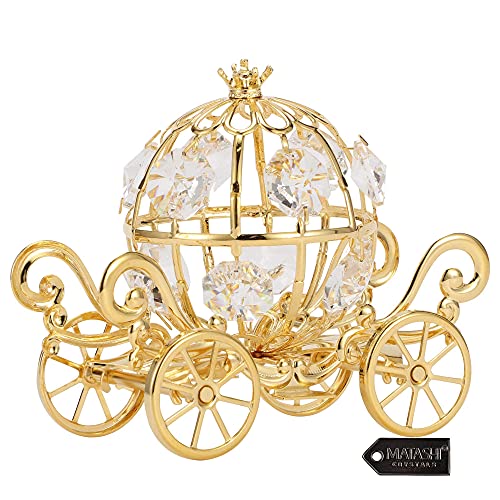 Matashi 24K Gold Plated Small Cinderella Pumpkin Coach Figurine Ornament | Anniversary | Birthday | Princess Theme - Gift For Friends Family Mom Dad - Home Office Table Decor Crystals #TOP5
