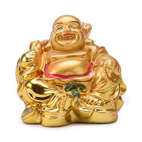 Estatua de Buda Risueño Feng Shui Resina Dorada 2.2 pulg