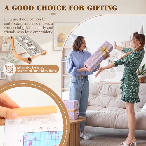 Image of ZOCONE Multifunctional Beech Wood Embroidery Hoop Stand, Adjustable Embroidery Stand 360 Degrees Rotated Cross Stitch Stand, Embroidery Hoop Holder for Cross Stitch and Embroidery Project (C)