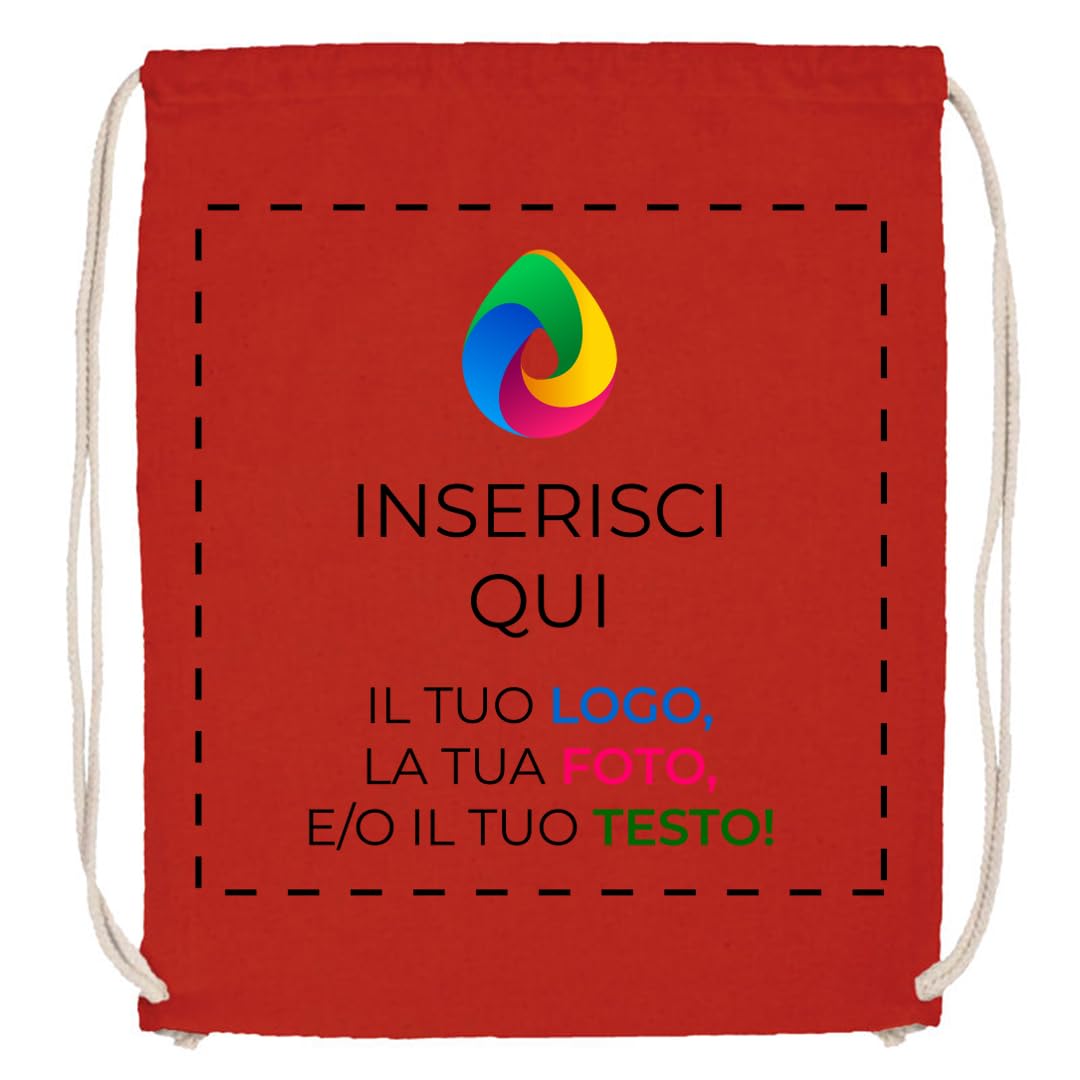 Teetaly - Sacca Zaino In Cotone Personalizzata Con Logo, Nome, Foto, Testo. Borsa A Sacchetto Con Cordoncino In Cotone Naturale