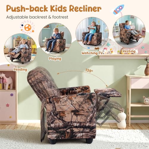 Image of HONEY JOY Kids Recliner, 2-in-1 Toddler Armrest Sofa Couch with Cup Holders, Adjustable Footrest, Velvet Fabric, Child-Size Recliner Chair for Boys Girls Age 3+ (Leaf Color)