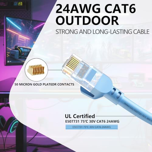 Image of Jadaol [UL Listed Cat6 Ethernet Cable 35FT 10Gbps 24AWG Pure Copper, Blue | 1FT 3FT 5FT 10FT 15FT 20FT 25FT 30FT 50FT 60FT 75FT 100FT 150FT 200FT RJ45 LAN Patch Cable for Router, Modem, Switch, Gaming