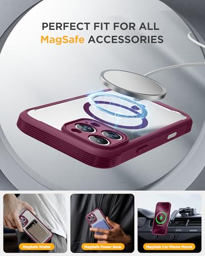 Image of Miracase Magnetic for iPhone 16 Pro Case Full-Body Phone with Built-in Glass Screen Protector, [Compatible with MagSafe] Military Drop Proof 16 Pro Cover Bumper 6.3 inch, Plum