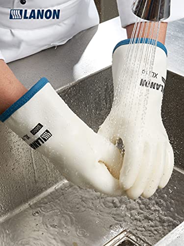 Lanon Liquid Silicone Gloves, Heat Resistant Oven Gloves With Fingers, Food Grade, Waterproof, White, Medium #TOP5