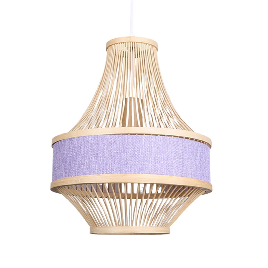 CSSYKV Linen Fabric Pendant Lamp Modern Dining Room Light Fixture 15.7'' Large Bamboo Wicker Lantern Blue Pendant Light Nordic Nursery Room Light for Indoor Dining Room Kitchen Entryway Living Room