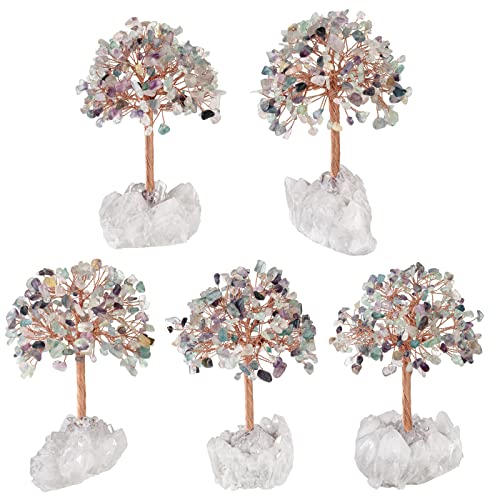 mookaitedecor Natural Fluorite Crystal Tree of Life Ornament for Home Reiki Healing Crystal Money Tree Stone Bonsai Tree with Clear Quartz Base Feng Shui Ornament Gift for Wealth Good Luck - Image 4