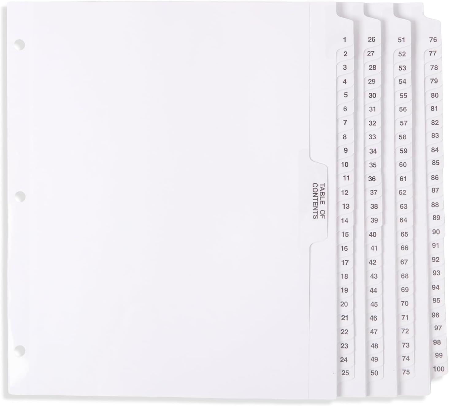 Blue Summit 1-100 Numbered Dividers for 3 Ring Binder, Exhibit Tabs Style Side for Legal Work, Numbered Tabs, 101 Number Dividers