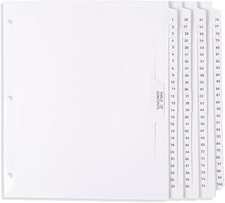 Blue Summit 1-100 Numbered Dividers for 3 Ring Binder, Exhibit Tabs Style Side for Legal Work, Numbered Tabs, 101 Number Dividers