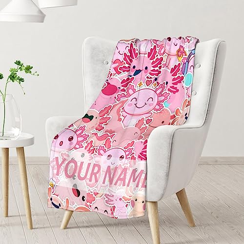 Girl Blanket - 40x50 Inches Personalized Cute Axolotl Throw - Pink Soft Fuzzy Blankets for Bed, Couch & Living Room