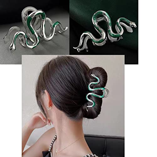 Pinza para cabello diseño serpiente verde metálica miniatura 3