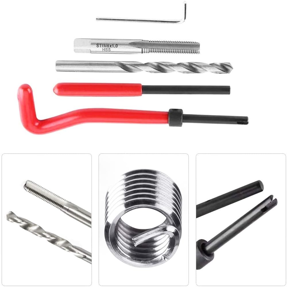 Kit di riparazione per filettatura M6 x 1,0 mm, per inserire filettatura metrica a strisce di riparazione del rubinetto manuale Helicoil per inserirlo, kit di recupero filettato
