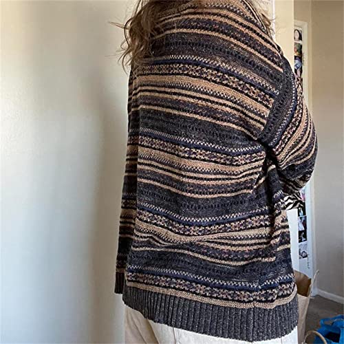 Women Vintage Striped Pullover Sweater Y2k Long Sleeve Crew Neck Loose Knit Sweaters Fall Winter Knitwear4