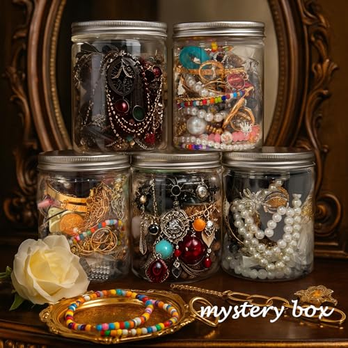 Image of SMUOBT Mystery Jewelry Jar Bundle - Surprise Vintage Jewelry Box for Women,Gift Jewelry Set (Necklace, Earrings, Rings,Kracelet,Keychain) - Unique Birthday Gift for Women