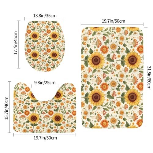 Tapis de bain absorbant et antidérapant imprimé tournesol pour WC - 3