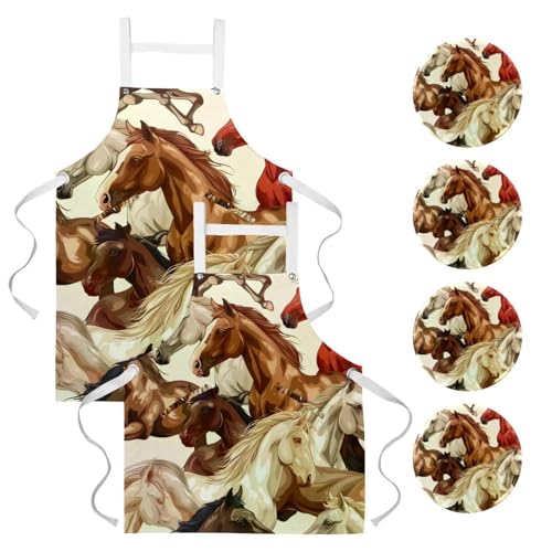 Tablier de serveuse anti-taches à motif cheval et broches ajustables