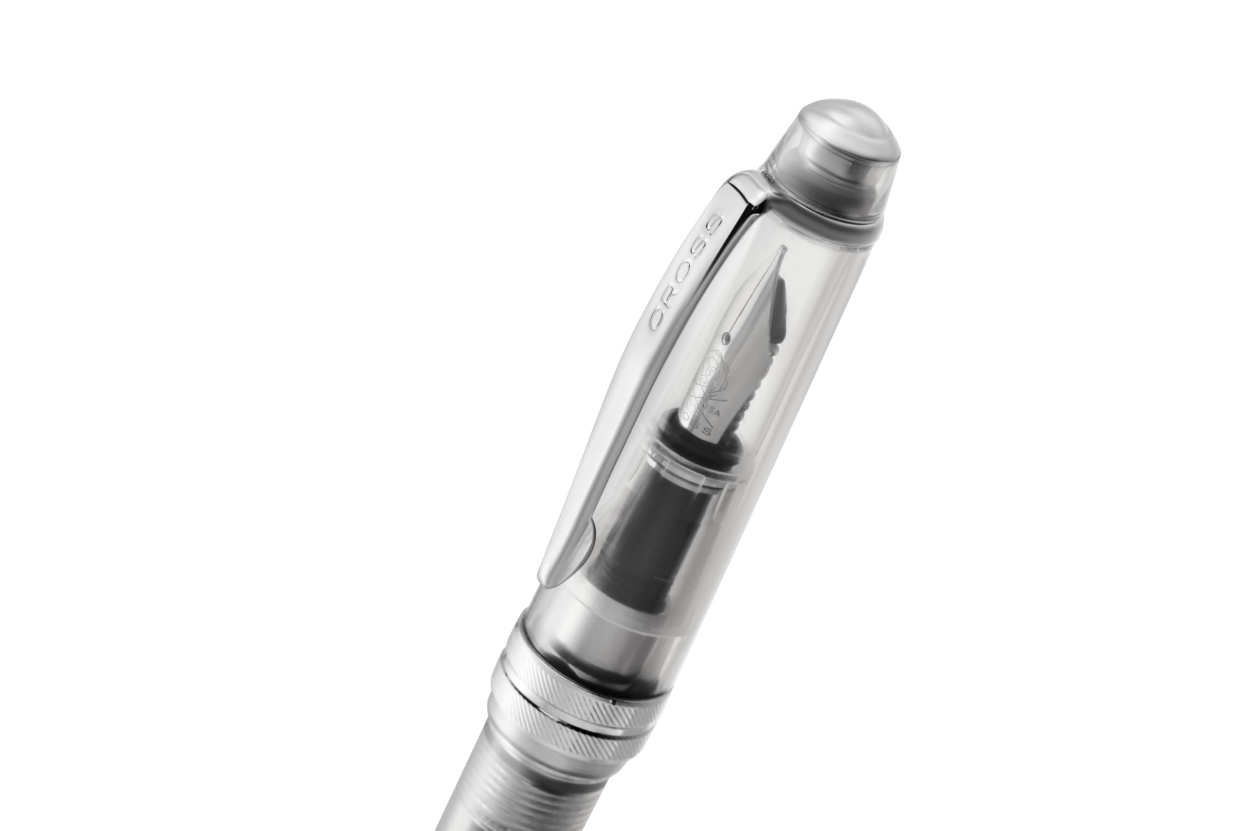 Cross Bailey Light Translucent Fountain Pen (XF Stainless Steel Nib with Black Ink Cartridge 8921, Premium Gift Packaging) Translucent Clear/Chrome - Image 2