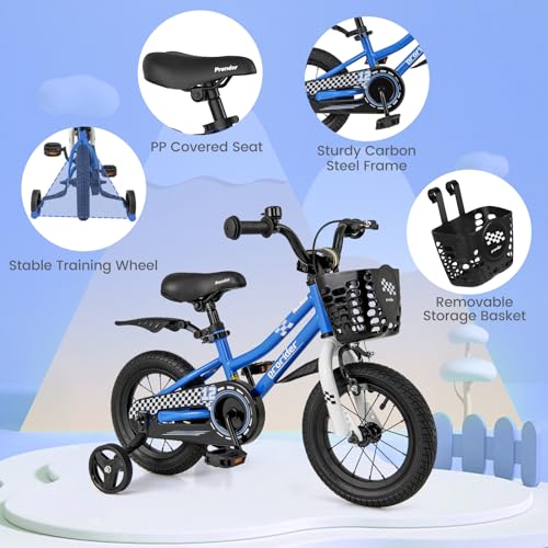 Image of BABY JOY Kids Bike, 12 14 16 18 Inch Boys Girls Bike for 3-8 Years w /Training Wheels, 20 Inch Children Bicycle for 8+ Teens w /Kickstand, Handbrake, Coaster Brake & Removable Basket, Sporty Bicycle