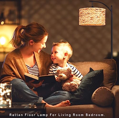 Qiyizm Floor Lamp For Living Room Bedroom Rattan Boho Arc Standing Lamp With Remote Dimmable Black Wicker Bamboo Lamp Shade Floor Light Adjustable Tall Lamp Farmhouse Industrial Floor Lamps Bohemian thumb #6