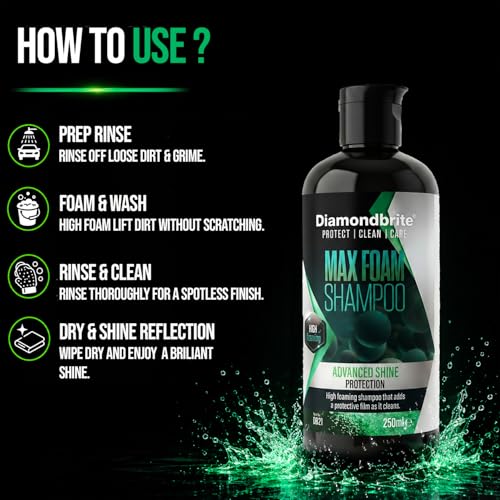 Image of Diamondbrite Max Foam Car Shampoo, Car Washing Shampoo with Advanced Shine Protection | Scratch-Free Cleaning for Paint, Glass, Chrome & Plastic | 300ml