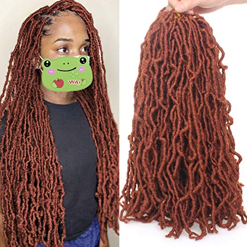 Xtrend 6 Packs Copper Red New Faux Locks Braids Hair 18 Inch Fashion Soft Locks Hair Pre-Looped Synthetic Hair Extend Soft Locks Braiding Hair 21Strands Faux Locks Curly Crochet Hair 350#