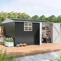 Polar Aurora 10X12 FT Metal Outdoor Storage Shed with Window, Heavy-Duty Galvanized Steel Garden Shed with Lockable Doors and 4 Vents, Large Weatherproof Tool Shed for Backyard Patio Outside, Black