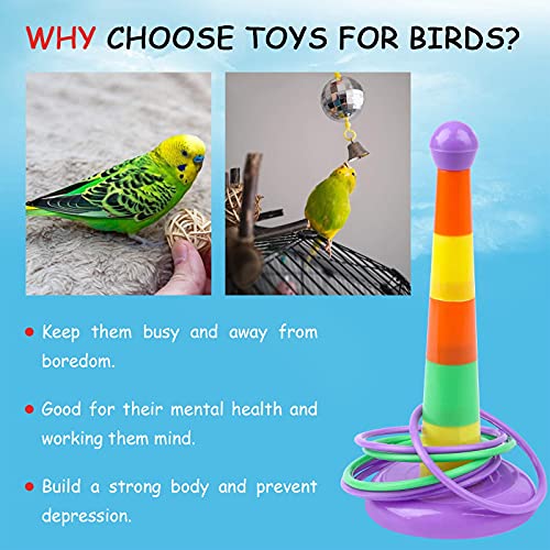 Image of Qpets 7PCS Bird Toys Set Bird Training Toys and Accessories Including Shopping Cart Basketball Stacking Skateboard Training Toy (Random Color) (Set One)