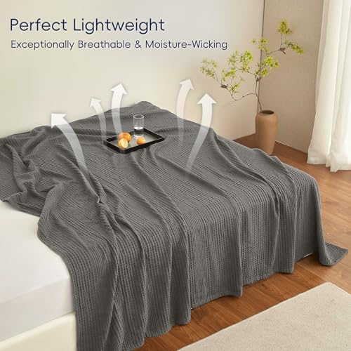 PHF Lightweight Waffle Weave Blanket Twin Size, Breathable & Ultra Soft, 66"x 90" Soft & Cozy Thin Blanket for Spring & Summer & Hot Sleepers, Bed, Home Decor - Grey by PHF - Used condition - Image 2