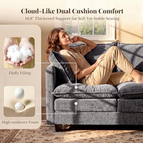 Image of Loveseat Sofa with Cloud 3-Layer Cushion & 27 inch Deep Seat, Modern Love Seat Small Couch with 2 Washable Pillows for Small Spaces, Bedroom, Apartment, Office, Living Room, in a Box, 50-Inch Grey