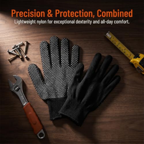 Guantes de trabajo de seguridad Operitacx: pack de 10 pares de nailon negro con palma antideslizante 3