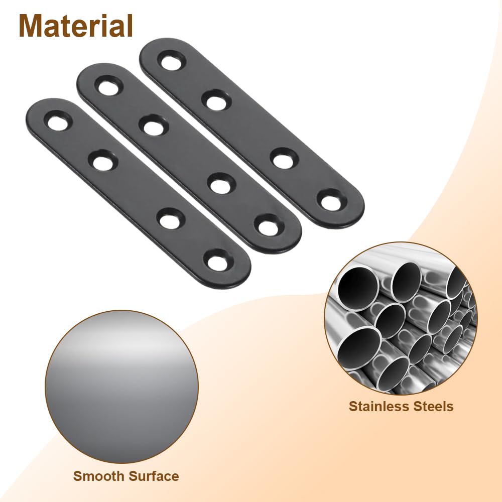 20 Connettori Piatti In Acciaio Inox Nero 80x41x2 Mm Con 6 Fori – Per Legno, Sedie, Tavoli, Armadi E Recinzioni