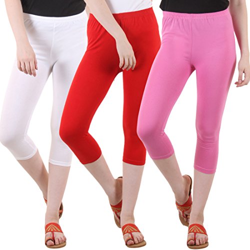 Image of DIAZ Women's Super Combed Cotton Elastane Stretch Slim Fit Printed Capri -Pack of 3