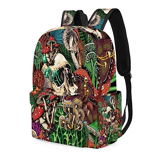 School Backpack for Boys Girls Colorful Mushroom Tropical Goth Sugar Skull Kids Backpack Bookbag for Elementary Preschool Travel Daypack Laptop Backpack Purse for Women Men Teens3