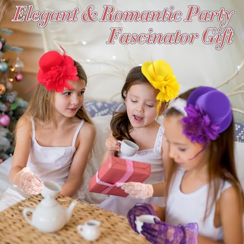 JaGely 18 Pcs Girls Tea Party Supplies Girls Mini Tea Party Hat and Gloves Lace Folding Fan(Bright Colors)4