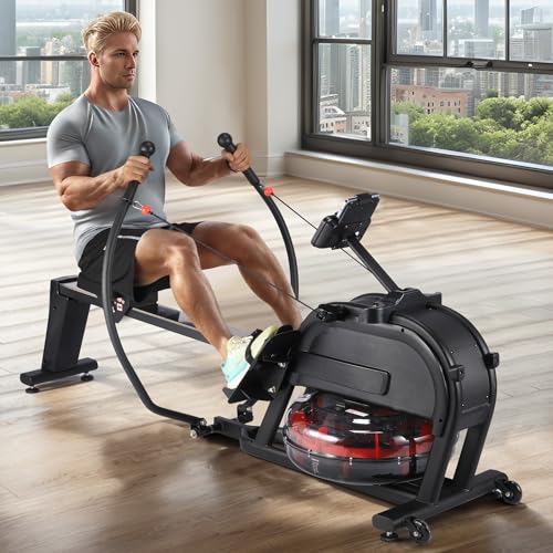 Image of Hipicute Rowing Machine, Magnetic Water Rower Machine for Home, 16 Levels of Quiet Resistance, Extended Slide Rail with Max 350lb Weight Capacity, App Compatible, Full-Body Workout Fitness Rower