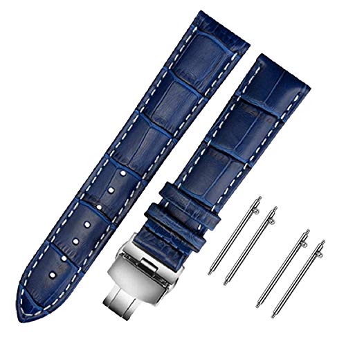 Moran Quick Release Leather Watch Bands Deployment Butterfly Buckle 18mm 20mm 22mm 24mm Blue Black Brown Calfskin Replacement Watch Strap for Men & Women