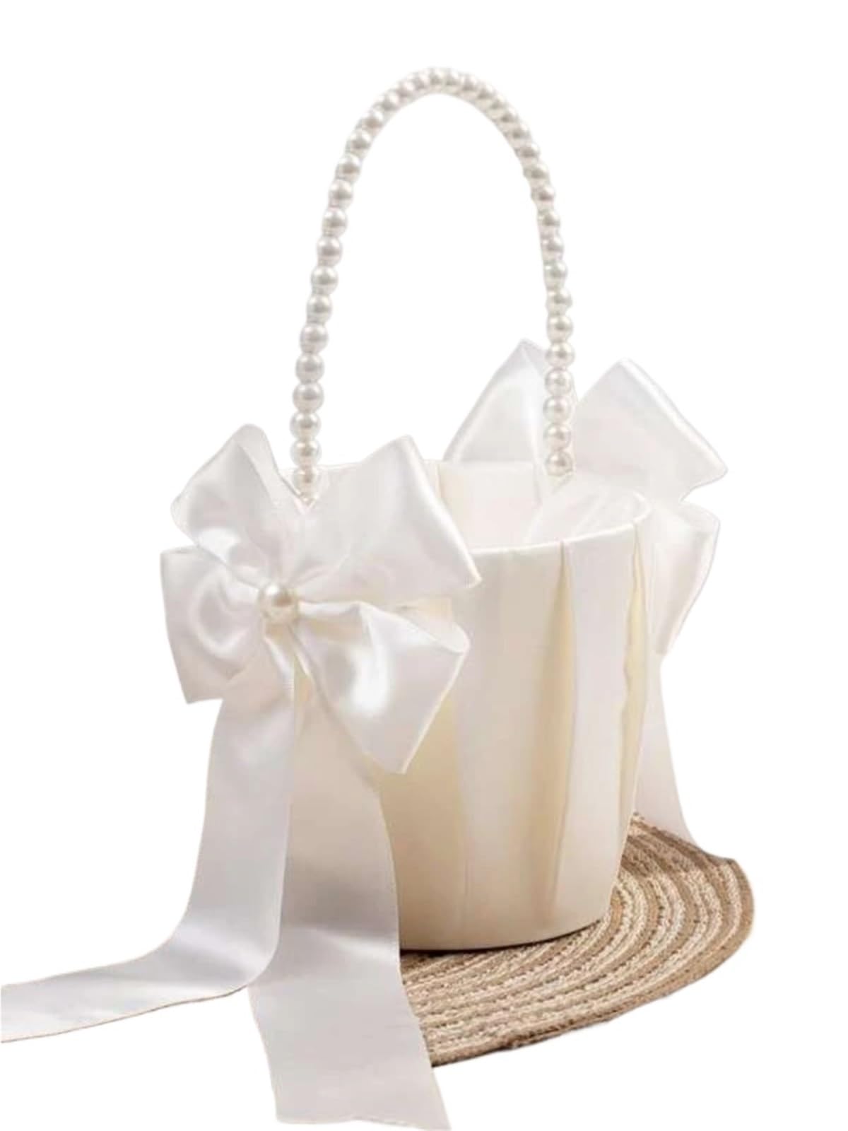 Hochzeitsblumenkörbe, Blumenkorb mit Perlengriff, Größe S, Kunststoff, Hochzeit