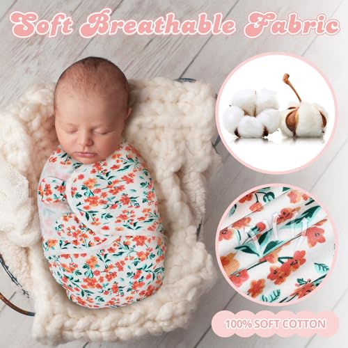 Image of Newwiee 4 Pcs Preemie Baby Swaddle Wrap Adjustable Cotton Swaddle Sleep Blanket for Preemie Boy Girl Improves Sleep Essentials(Flower Style)