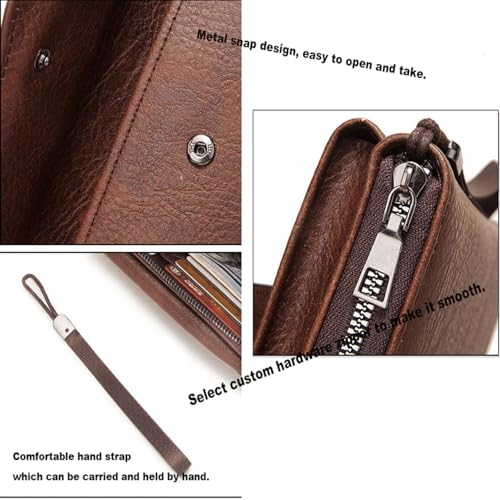 Large Wallet Clutch Long Leather Phone Purse ，2-Fold Design, Multiple Card Slots, Wristle Money Organizers with Coin Purse and Smooth Zipper（dark brown3
