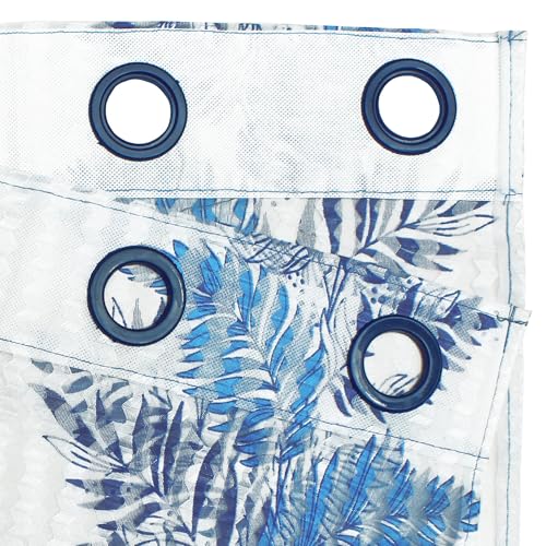 Image of Window Curtains 5 Feet Set of 10 | Leaf Design Transparent Sheer Curtain | Blue & White Polyester Window Curtain | Curtains for Living Room | 118 x 152 cm | Perfect for Home Decor