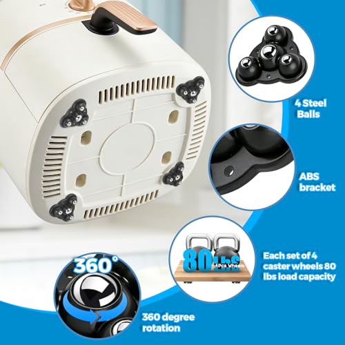 Roues de roulette autocollantes Roues pivotantes lourdes pour le mobilier, charge 80 Lbs/Set, rouleaux d'appareillage avec 4 Mini Roulettes pour appareils de cuisine, glisse facilement sur le comptoir (4, Charger en noir 80LBS, Balle en acier inoxydable, profil bas,