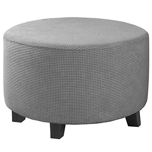 Image of H.VERSAILTEX Ottoman Cover Stretch Ottoman Slipcover Round Ottoman Storage Cover Folding Stool Covers Furniture Protector Cover for Footrest Ottoman Fit Dia 30 inch - 41 inch, Dove