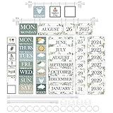 EggSun 96 Cards Classroom Bulletin Board Decorations Set for Teachers,Flip Calendar with Holder for Classroom,Adjustable Calendar,Preschool Elementary Home Decor Supplies（Greenery）
