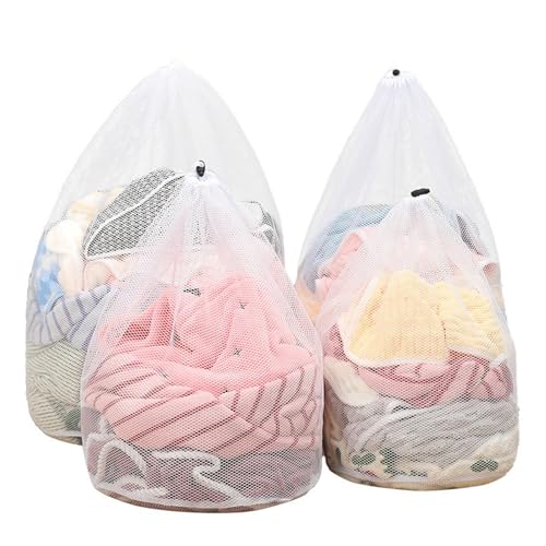COZERI 4PCS Laundry Net Bags for Washing Machine - Drawstring Laundry Mesh Bag for Heavy Duty Dirty Clothes Washing, 4 Sizes Reusable Durable Bags for Delicates, Bra, Socks, Baby Clothes