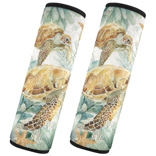 Image of Sea Turtle Starfish Plants Seat Belt Cover Pad 2 Pcs Soft Cute Seatbelt Covers Protector Support Head Neck Shoulder Strap for Car Seats High Chair Backpack for Adults Kids Women Men 10x7.7In 2